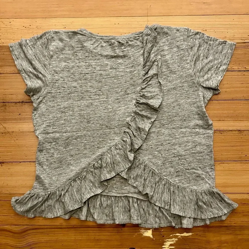 J. Crew ruffle back linen Tee in heather grey. Size M.